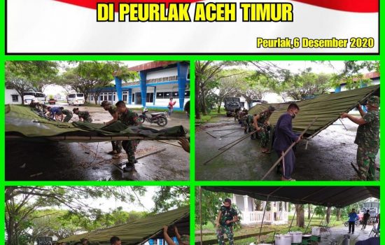 Siaga Banjir. Tepbek 011-44-02. B/Langsa melaksanakan pembuatan Dapur Lapangan di Dinas Perhubungan Aceh Timur di Wilayah Peurlak.