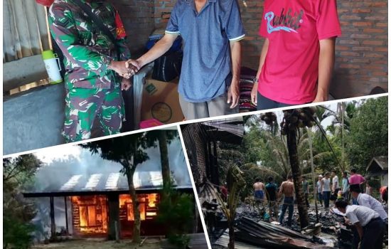 Melalui Babinsa Sertu Hendra, Kodim 0117/Aceh Tamiang menyerahkan bantuan korban kebakaran.