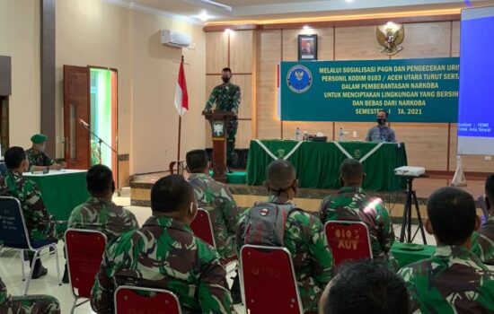 Prajurit Kodim 0103/Aceh Utara Laksanakan Tes Urine Melalui Kegiatan P4GN.