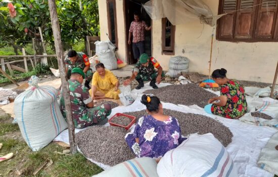 Pererat Silaturahmi Babinsa Bantu Warga Sortir Biji Kakao kering Hasil Fermentasi